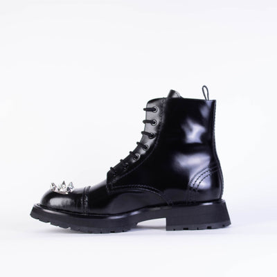 Black Leather Studded Combat Boots