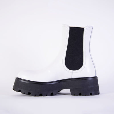 White and Black Leather Chelsea Boots