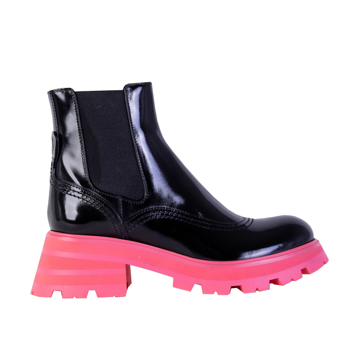 Black Leather Fluo Pink Sole Chelsea Boots