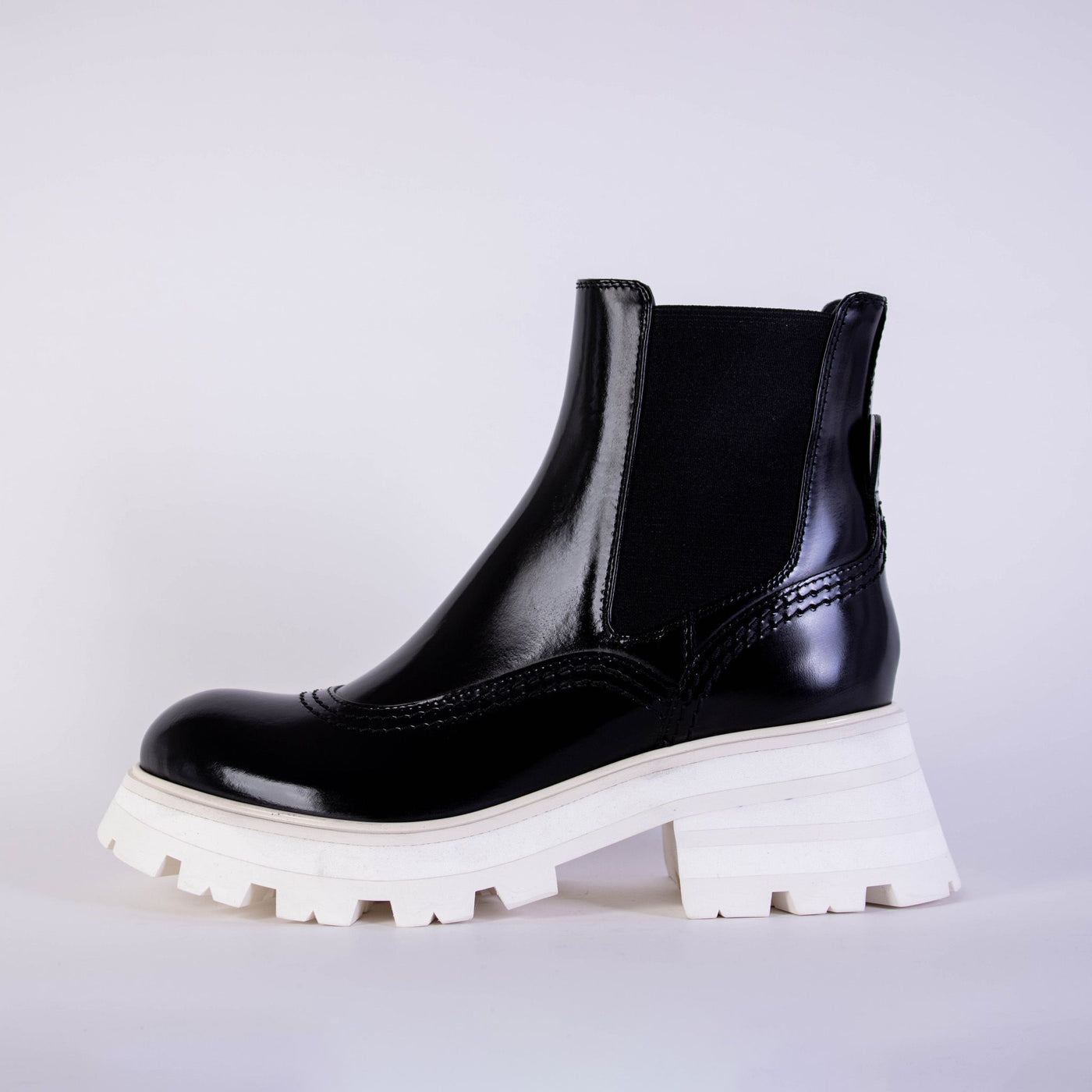 Black Leather White Sole Chelsea Boots