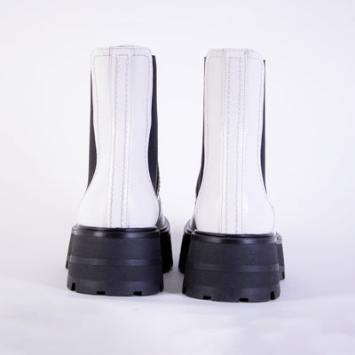 White and Black Leather Chelsea Boots