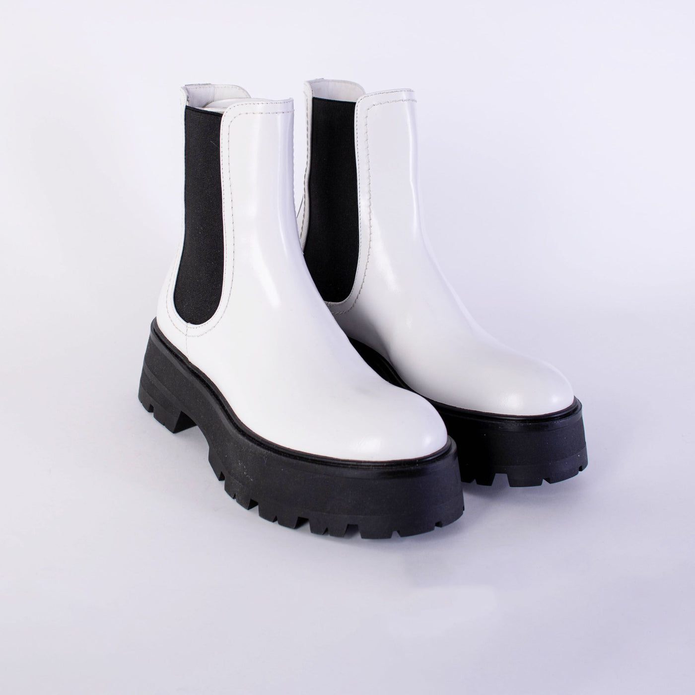 White and Black Leather Chelsea Boots