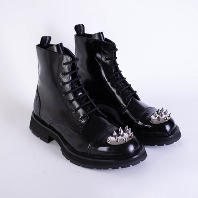 Black Leather Studded Combat Boots