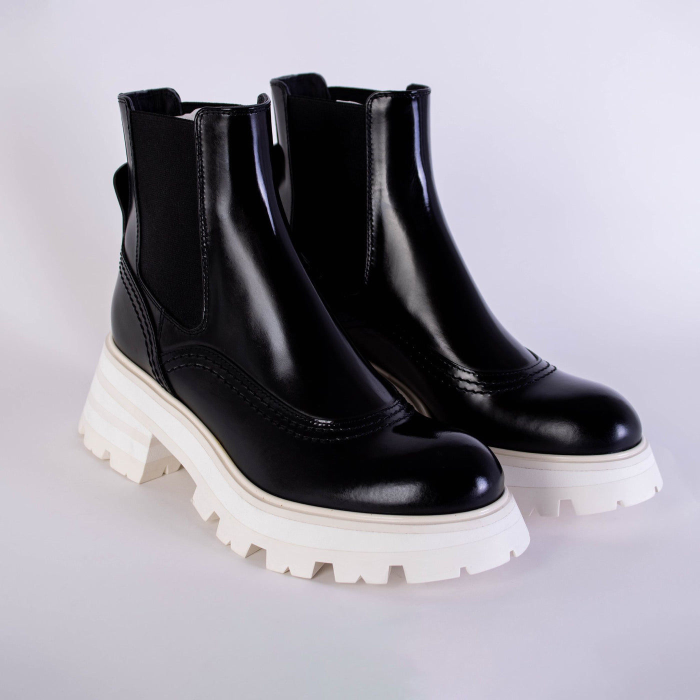 Black Leather White Sole Chelsea Boots