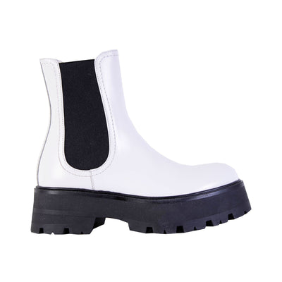 White and Black Leather Chelsea Boots