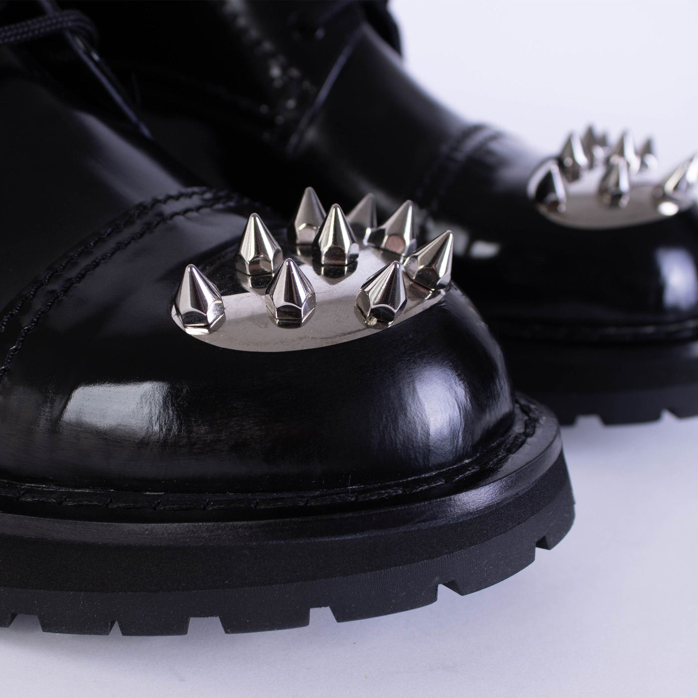 Black Leather Studded Combat Boots