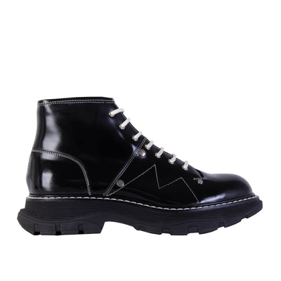 White Laces Black Leather Ankle Boots