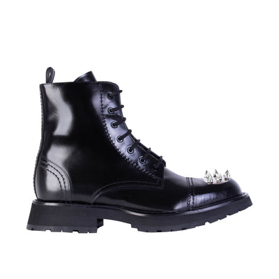 Black Leather Studded Combat Boots