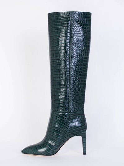 Croco Leather Print Green Stiletto Boot 85