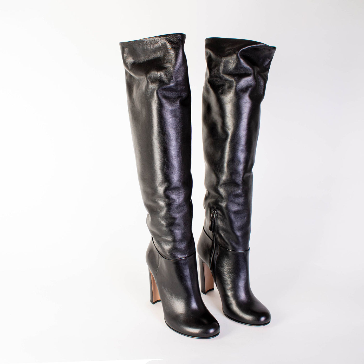 Black Leather Heel Boots