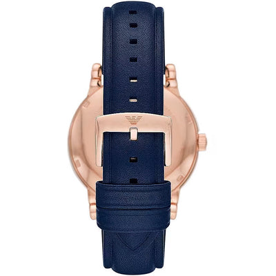 Navy Blue Leather and Steel Automatic Watch