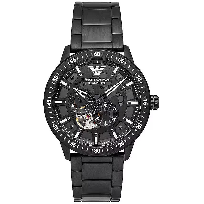 Black Leather and Steel Chronograph Watch