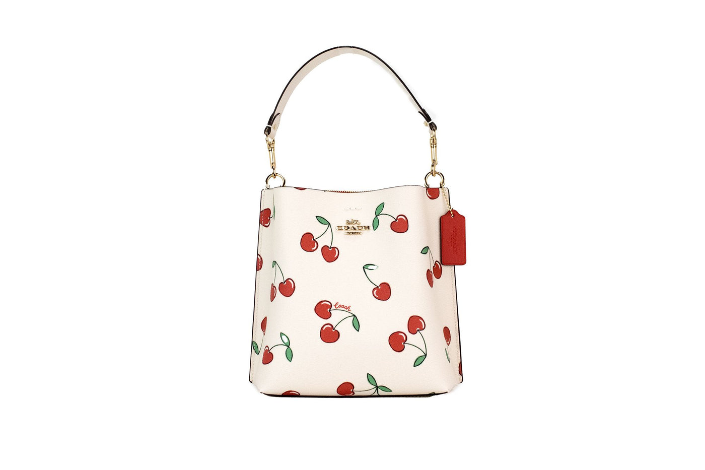 Mollie 22 Small Heart Cherry Print Coated Canvas Bucket Handbag