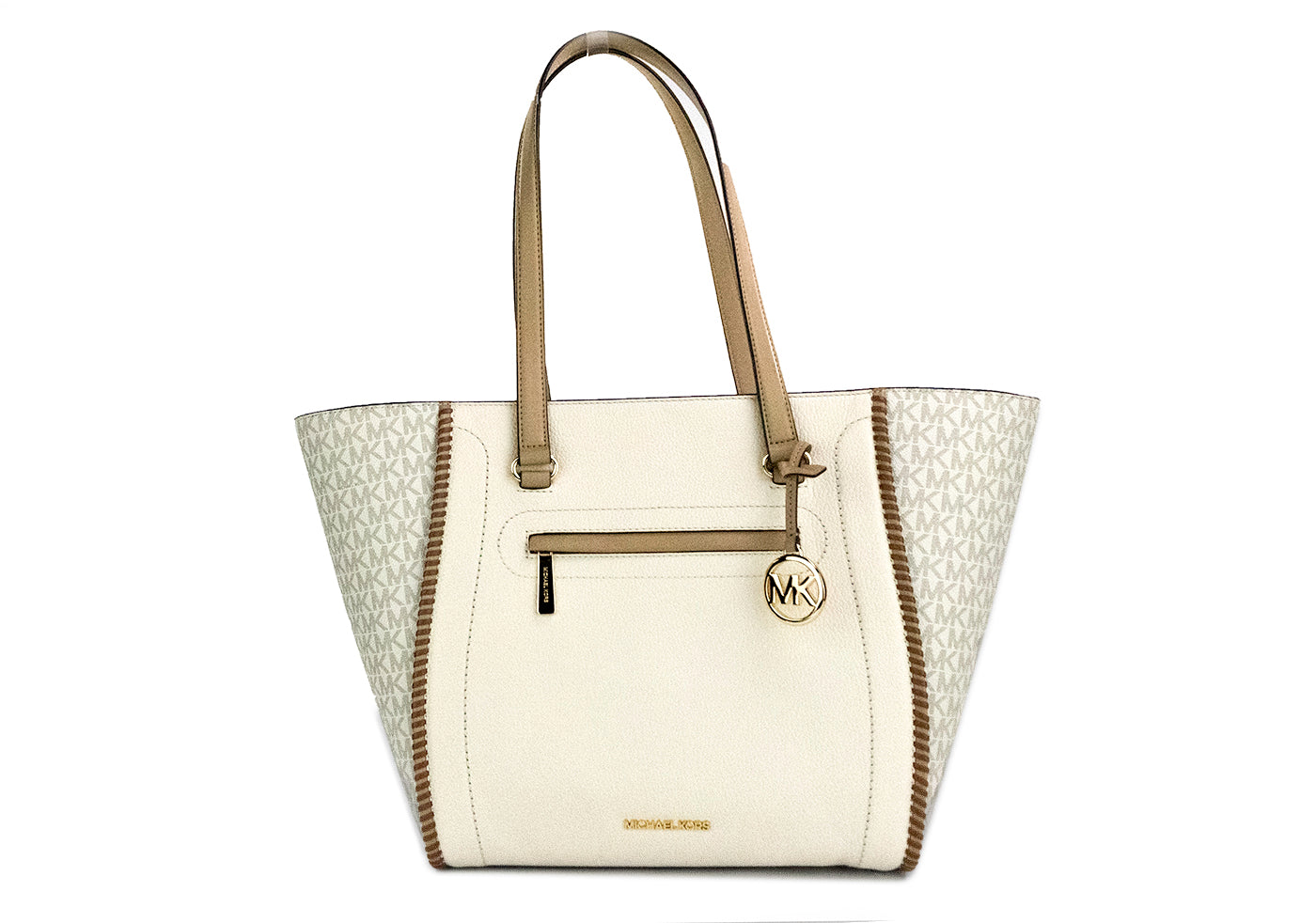 Carine Large Light Cream Leather PVC Front Zip Shoulder Tote Bag