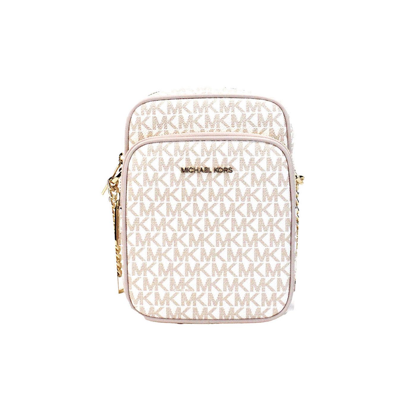 White Rose Gold PVC Flight Leather North South Chain Crossbody Bag