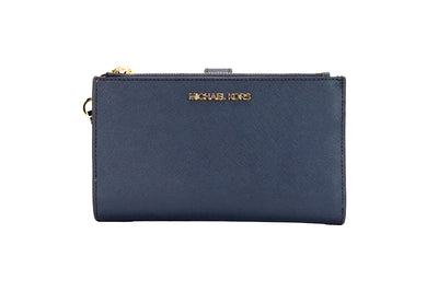 Jet Set Travel Navy Saffiano Leather Large Double Zip Wrist Wallet