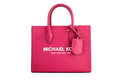 Mirella Small Hot Pink Leather Top Zip Shopper Tote Crossbody Bag