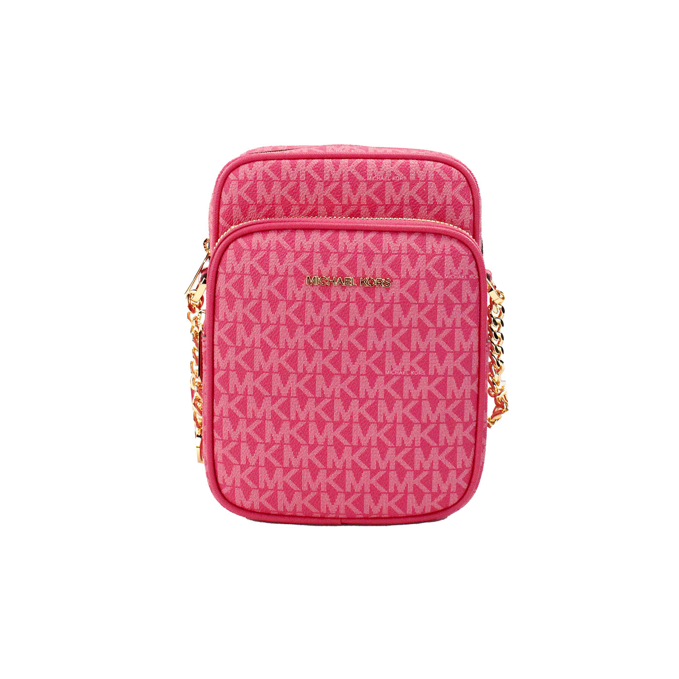 Electric Pink PVC Flight Leather North South Chain Crossbody Bag